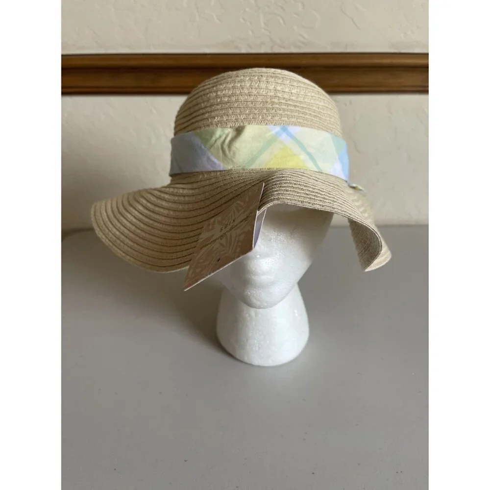 New! Tommy Bahama Kids Woven Floral Plaid Sun Hat One Size Kids